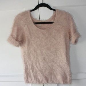Fluffy Pink Short Sleeved Sweater
